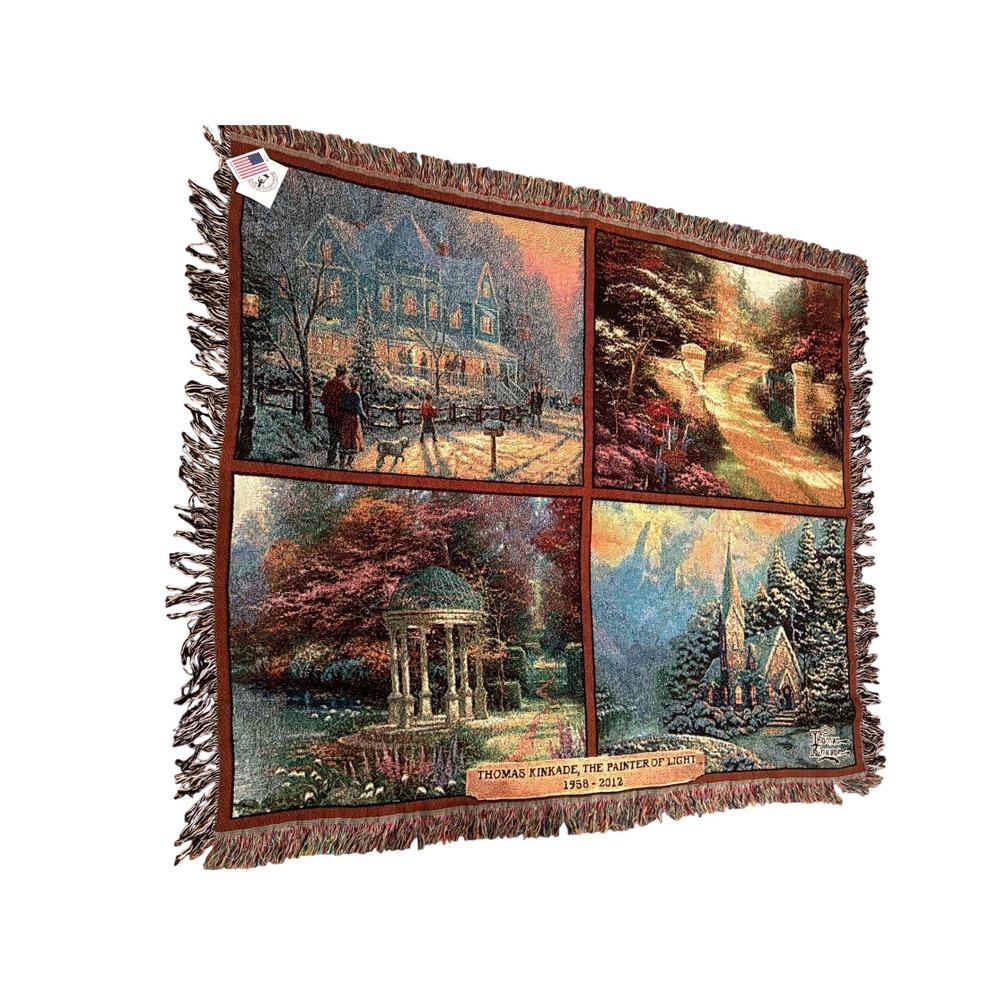 NWT Thomas Kinkade Painter of Light Memorial‎ Tapestry Throw Blanket Made in USA